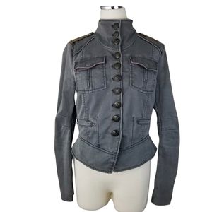 Free People Gray Military Jacket Small Beaded Shoulder Ornamental Button Fitted